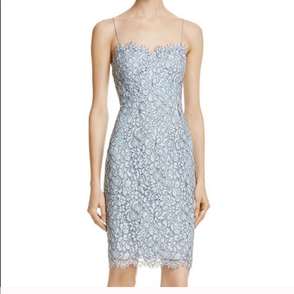 LIKELY Blue Lace Midi Dress